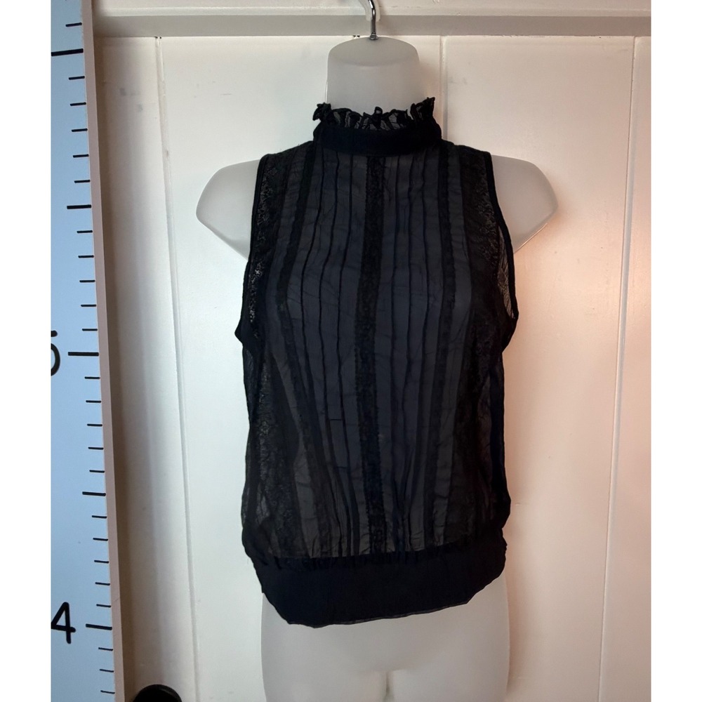 Gadzooks Y2K Whimsigoth Fairy Black Lace Sheer Top Women's Small Mob‎ Wife Sexy